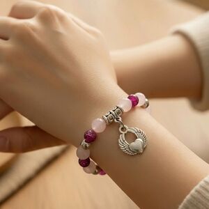 Archangel Chamuel Red Vibrant Jasper & Rose Quartz Crystal Bracelet 6.75"